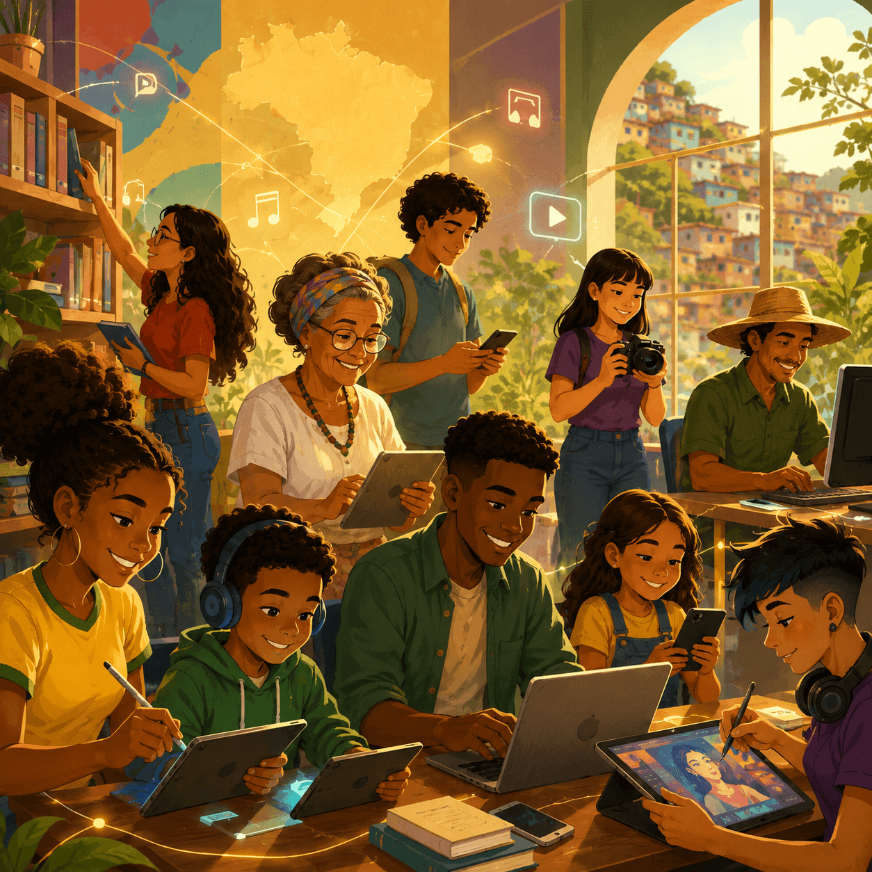 Ilustração do tema de redação: Democratização do acesso à cultura digital no Brasil