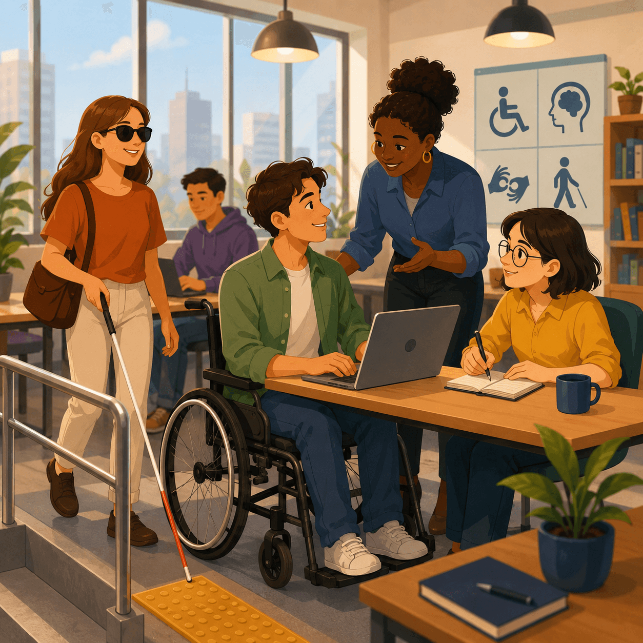 Ilustração do tema de redação: Desafios para a inclusão de pessoas com deficiência no mercado de trabalho