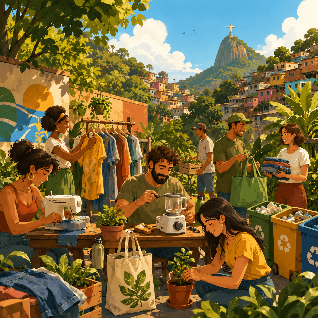 Ilustração do tema de redação: Consumo consciente e sustentabilidade no Brasil