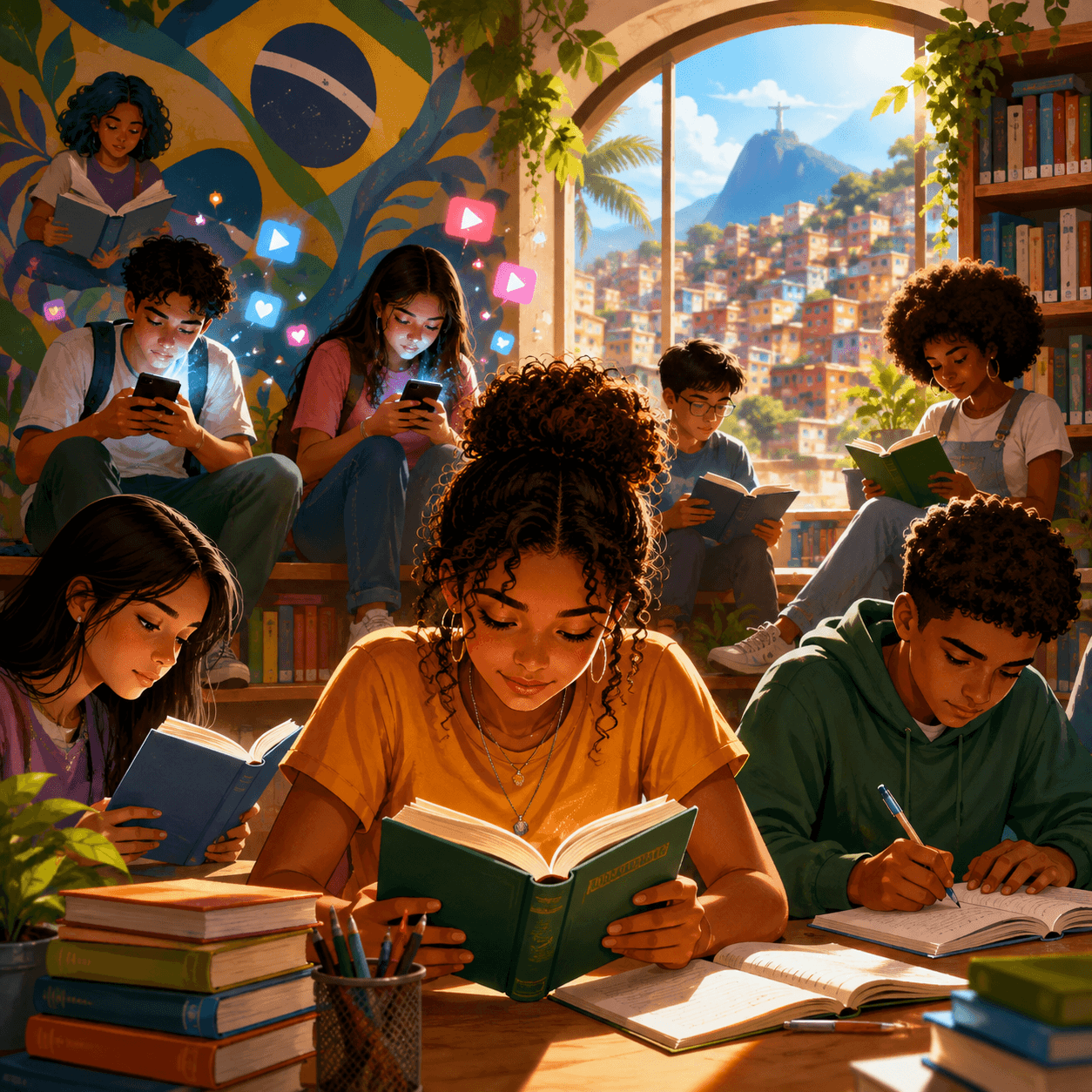 Ilustração do tema de redação: Desafios para a valorização da leitura entre os jovens brasileiros